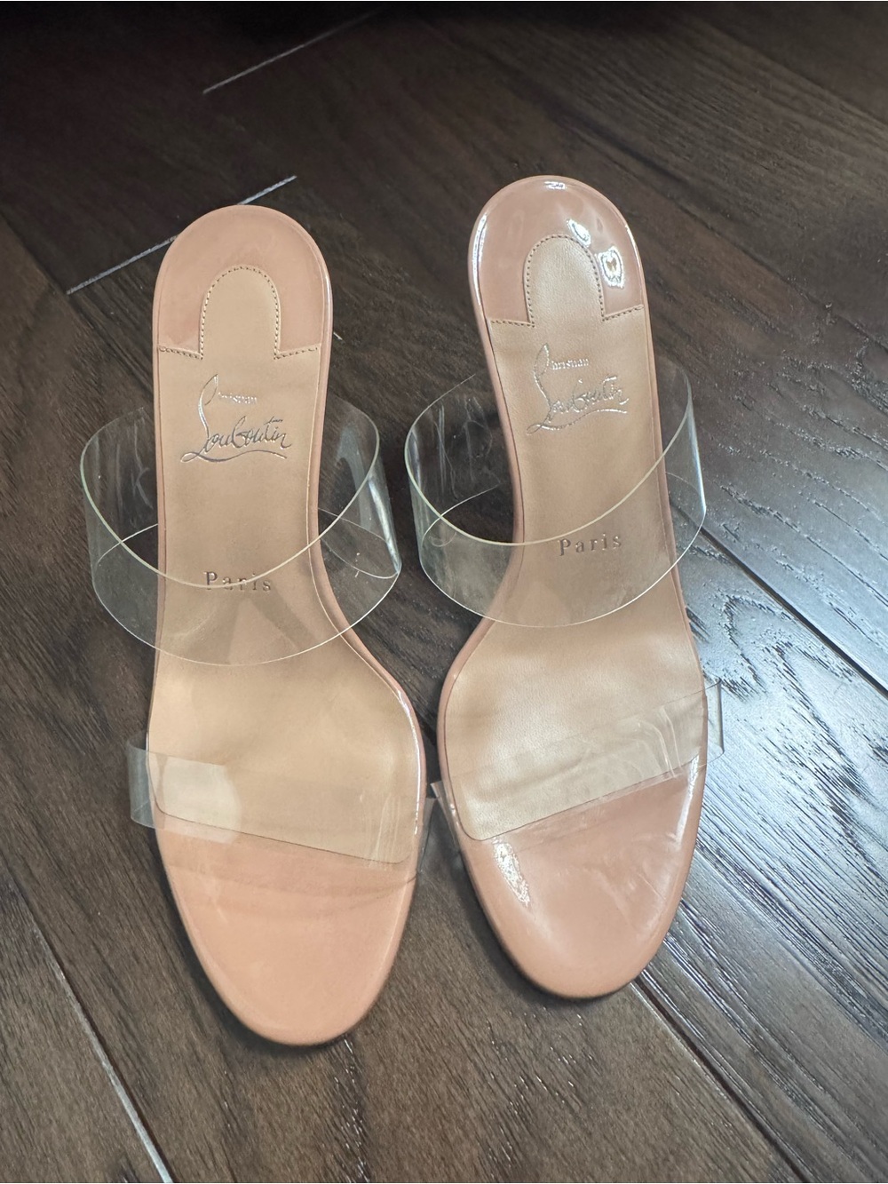 Christian Louboutin Beige Nude Clear Double Strap Mules Size 39. Brand new.